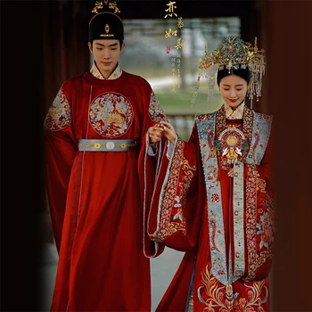 Chineză Tradițională Hanfu Hgh-end Rochie de Mireasa Nunta Chineză Pelerină Lungă Dinastiei Ming Femei Șal Lung Coada Vechi Costum