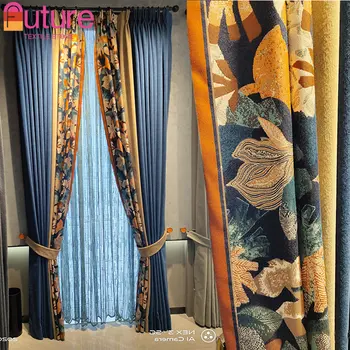 Stil European Frunze de Imprimare Cusătură Îngroșată Velvet Chenille Perdele pentru Camera de zi Dormitor Personalizat Villa Umbrire Tesatura