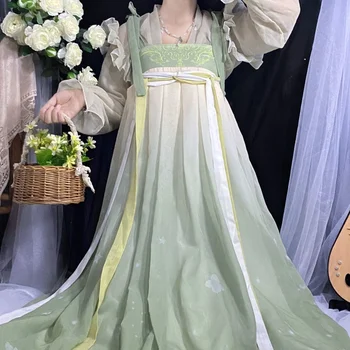 Femeile Chineză Tradițională Hanfu Costum Lady Dinastiei Han Rochie Vintage Volane Print Floral Printesa De Dansuri Populare Rochii De Petrecere