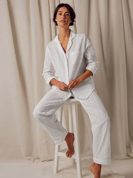 Marthaqiqi Bumbac Alb De Sex Feminin Cămăși De Noapte Set Guler De Turn-Down Pijamale Cu Maneca Lunga Pijamale Largi Picior Pantaloni Acasă Haine Femei