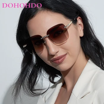 DOHOHDO fără ramă Pătrată Ochelari de Soare Femei 2024 Moda Noua de ochelari de Soare Pentru Barbati Metal Cadru Mare Texturate Ochelari de Nuante UV400