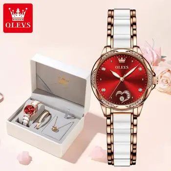 OLEVS Automat Mechanical Ceas pentru Femei Ceramică de Lux Curea Impermeabil Elegant Diamant Femei Ceas de Ceas Reloj Mujer