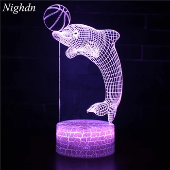 Nighdn Delfin 3D Lumina de Noapte pentru Copii Lampă de Noptieră Ziua de nastere Cadou de Crăciun 7 Color Schimbarea LED Copil Veioza Decor Cameră