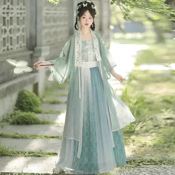 Femei Hanfu Dinastiei Ming Îmbrăcăminte Tradițională Chineză Costum Cardigan Plisata Fusta Retro Prințesă Zână de Vară, Haine de zi cu Zi