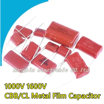 50PCS CBB/CL Metal Film Condensator 1000V 1600V 102 103 104 222 332 472 682 0.1 UF 1NF 104J Pin Pitch 10mm 15mm 20mm