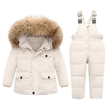2023 Iarna 2-5 Ani Copii Snowsuit Imbracaminte Copii Set Blana Guler Rață Jos Jacheta Pentru Fată Băiat Hanorac Salopete Îmbrăcăminte Exterioară Strat