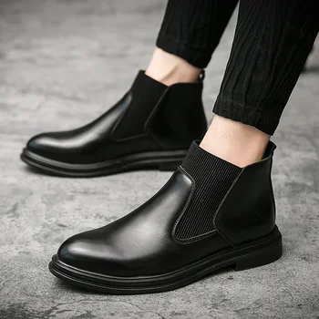 Pantofi pentru Barbati 2023 Înaltă Calitate Aluneca pe Barbati Toamna Cizme Rotund Toe Solid Concis Scurt Baril Low-toc de Moda Cizme elastice