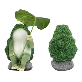 Acasă Decor Figurine Realist Broccoli Broasca Model Ornament cu Frunze Deține Detaliu pentru Desktop Decoratiuni de Gradina Foto