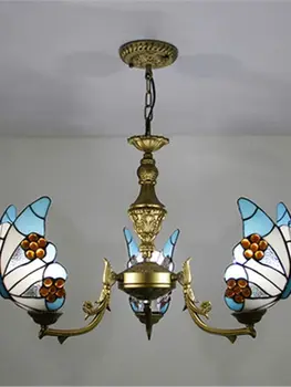 endant Lumina Vitralii Tiffany Lampa de Stil cu 3 Fluturi Umbra Lampă de Tavan Clasic Vintage Design Interior