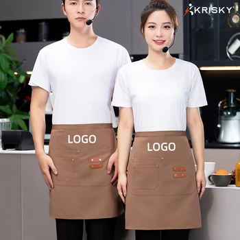 Moda Unisex Impermeabile Bucătărie De Curățare De Lucru Pentru Pâine Bar Magazin De Cafenele Restaurant Cu Buzunare Speciale Jumătate Șorț Logo-Ul Imprimat