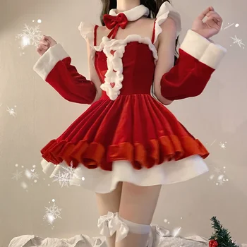 15 Stil De Costume De Crăciun Lolita Menajera Rochie Roșie Femei Catifea Moale Bunny Lenjerie De Crăciun Roșu Moș Crăciun Cosplay Tinutele De Petrecere