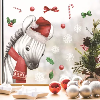 Ziua de crăciun Desene animate Calul Decalcomanii de Perete Festival Geam Magazin de Decorațiuni autoadezive Autocolante de Perete de Artă Poster