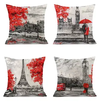 Pernele de Acoperire cu Peisaj urban Pictura in Ulei Model Valentin Roșu Cuplu Romantic Acasă Decor Nou față de Pernă 2023