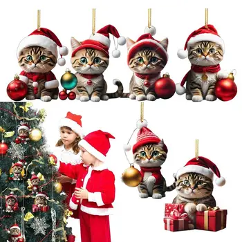 Cat Ornament de Crăciun Stea Decor de Crăciun 2D Animale Ornament pentru Usi Oglinda Retrovizoare Auto Fereastră Perete Pomul de Crăciun Decor