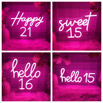 Sweet 16 Zile De Naștere, Numărul De Neon Cu Led-Uri Semn Fericit 21 Zile De Naștere Acasă Decorare Camera Birou Numere De Lumini De Neon Lămpi Semne Luminoase