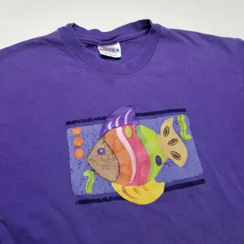 Pește Pictat T-Shirt Mens M Violet Tee Pictura E28