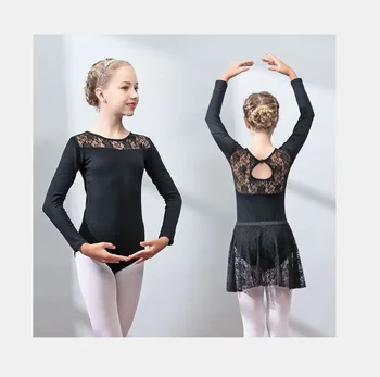 1set/lot de copii dansatori de balet costume de fată solidă dantela de formare dans tricou si fusta