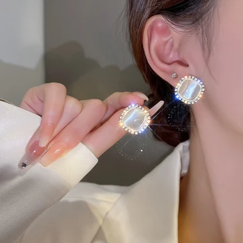 Moda Coreeană Pătrat Opal Cercei Pentru Femei 2023 Nou Proaspăt Rece Personalitate Cristal Bijuterii Cadouri De Nunta