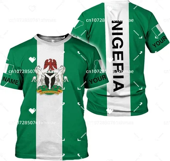 Gratuit Personalizat Numele Nigeria Flag Insigna T-shirt pentru Bărbați Femei Casual Gât Rotund Supradimensionate Mâneci Scurte Moda Harajuku Strada Topuri