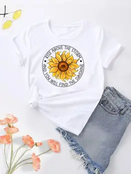 Floare Frumoasă Scrisoare Trend Tee Top Lady Femei Maneci Scurte de Imprimare de Moda Grafic T-shirt Tricou Femei O-gât Îmbrăcăminte Haine