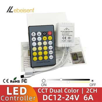 Noul Dual LED-uri de Culoare Dimmer Controler DC 12V 24V 6A cu IR 24-Cheie de Control de la Distanță pentru 3 fire 2 Canal CCT 5050 2835 Benzi de Lumină