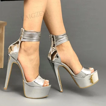 SEIIHEM Femei Sandale Platforma Zip Spate Subțire Tocuri Peep Toe Pompe de Vară de Argint Petrecere Pantofi Femei Plus Dimensiune 41 43 46 50 52