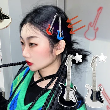 Creative Y2K Chitara Electrica de Par Clip Muzical Rock Instrument Stele Ac de păr pentru Femei Fete Breton Barrette Păr Accesorii Cadou