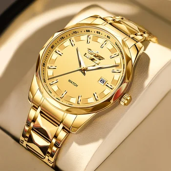 LANMSOM de Afaceri Mens Ceasuri Tio Brand de Lux din Oțel Inoxidabil de Aur Cuarț Ceas pentru Bărbați Impermeabil Luminos Săptămâna Data-Ceas de mână