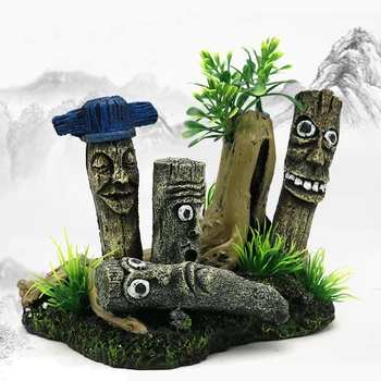 Creative Decoratiuni Rezervor de Pește de Amenajare a teritoriului Moai Portret de Amenajare a teritoriului Insula Paștelui Statuie de Piatră Acvariu Ornament pentru Reptile Cutie