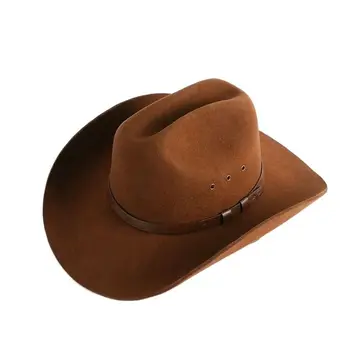 De Lână de înaltă Calitate de Vest Bărbați cu Pălărie de Cowboy Palarie Fedora 60 cm XL Dimensiuni Mari Raw Edge Margine din Satin Căptușite Nave în Cutie