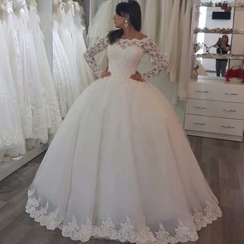 Vestido De Noiva Rochie De Bal Printesa Rochii De Mireasa Cu Mâneci Lungi Cu Margele De Pe Umăr Rochie De Mireasă