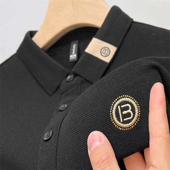 Nouă Bărbați de Lux din Bumbac 100% Tricou Polo Maneca Scurta Rever T-shirt Scrisoare Brodate Korean2024 Moda Casual fenomen glof Bărbați Îmbrăcăminte