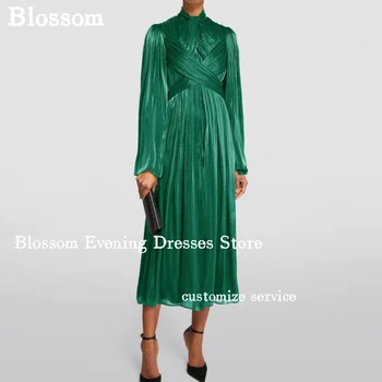 Mare Gâtului Cutat Lucios Rochii de Bal Mâneci O-linie Verde de Seara Elegante Dresess 2024 Formale Rochie de Petrecere Vestidos De