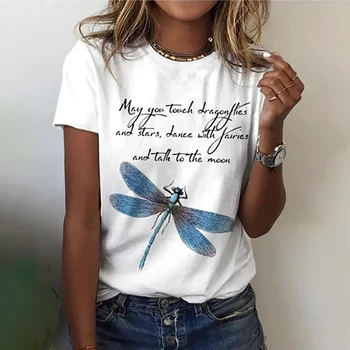 Femei T-Shirt 3d Libelula Tipărite Fetele Sus pe Strada O-Gat Maneci Scurte Moda Tricou Casual de Vara Tricou Pentru Femei de Îmbrăcăminte