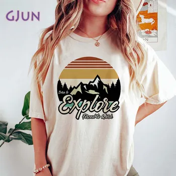 Femei Bumbac T-shirt de Moda Apricotorn Pentru a Explora Grafic T Shirt Vara Maneca Scurta Femei Tee Topuri Femei Tricou Haine
