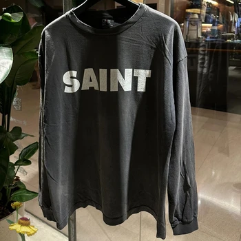 Noi SaintMichael T-shirt Clasic Scrisoare Logo-ul Apei de Spălare Pentru a Face Mânecă Lungă Pierde Necultivate Gât Topuri Tricouri Unisex