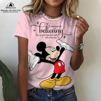 2023 Mickey si Minnie Anime Vara Disney Noi cu mânecă Scurtă T-shirt Femei de Moda Casual Gât Rotund Sexy Top Y2K