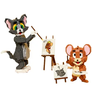 Noi Amuzant Desen Pisica Mouse-Ul Cărămidă Mini Blocuri Mici Jucării În Miniatură Desene Animate Desktop Acasă Ornamente Copii Cadou De Crăciun