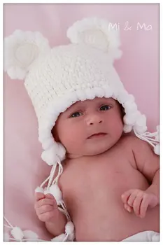 transport gratuit,NB-6 ani Copil Nou-născut Tricot croșetat pălărie Fotografie Prop ,100% bumbac, desen Animat urs polar alb, palarii