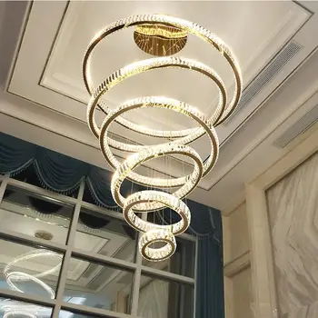 Modern candelabru de cristal inel de personalitate creatoare led din otel inoxidabil cristal lampă duplex etaj candelabru living lampa