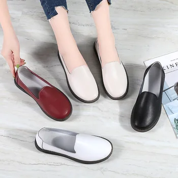 Pantofi pentru femei din piele încălțăminte mici, albe, toate-meci jelly moale unic superficial gura leneș pantofi pentru femei pantofi casual