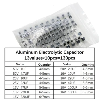 130pcs/LOT 1uF-220uF SMD Aluminiu Electrolitic Condensator Asortate Kit Set,13values*10buc=130pcs Probe Kit