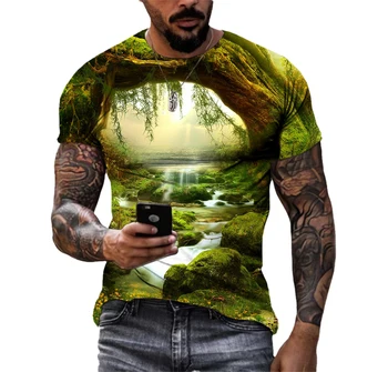 Lume de basm Mit Magic Forest Bărbați T-Shirt de Imprimare 3D HD Model Hip Hop Harajuku Personalitate Gât Tee Short Sleeve Top