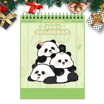 2024 Panda Calendar Desene Animate Panda Decor Calendar Pentru Desktop Metal Dublu Fir Legat Decor Consumabile Pentru Birouri, Case
