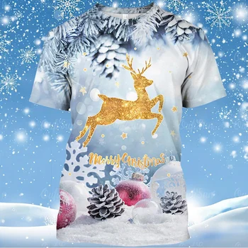 Barbati O-Neck Shirt de Crăciun 3d Elan de Imprimare Om Tricouri Supradimensionate Casual cu Maneci Scurte Topuri Vacanță de sex Masculin Tee Cămașă de zi cu Zi de Îmbrăcăminte
