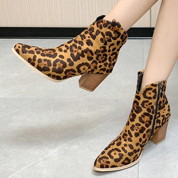 2023 Fierbinte Vanzare Pantofi pentru Femei cu Fermoar pentru Femei Cizme de Iarna a Subliniat Toe Amestecat Culori Leopard de Imprimare de Înaltă Tocuri Teava Scurta, Cizme