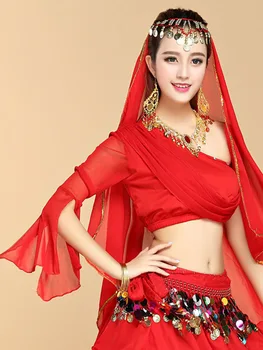 Elegant Dans Oriental Belly Topuri Poarte Sari Femeile Indiene Pentru Nunti latină Haine de Culoare Solidă Festivalul Fantasia Jazz T-shirt