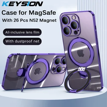 KEYSION Placare Caz Transparente pentru MagSafe pentru iPhone 15 Pro Max 15 Plus 12 13 14 Magnetic Stand Camera Protector Capacul Telefonului