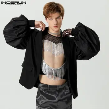 Stil American New Bărbați Bubble Sleeve Despicare Design Costum de Haine Casual, Sexy Solid Sacou cu Mâneci Lungi S-5XL INCERUN Topuri 2023