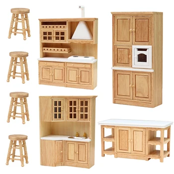 1Set 1:12 casă de Păpuși în Miniatură din Lemn Chiuveta Cabinet Aragaz Dulap Dulap de Gătit Masa Model de Scaun de Bucatarie Mobilier Decor Jucărie